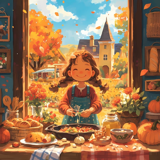 Autumn Harvest Happiness Girls Baking Delight