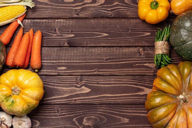 Autumn harvest of pumpkins and other vegetables