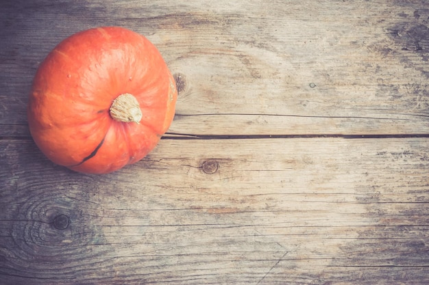 Autumn and harvesting Pumpkin is lying on a rustic wooden table