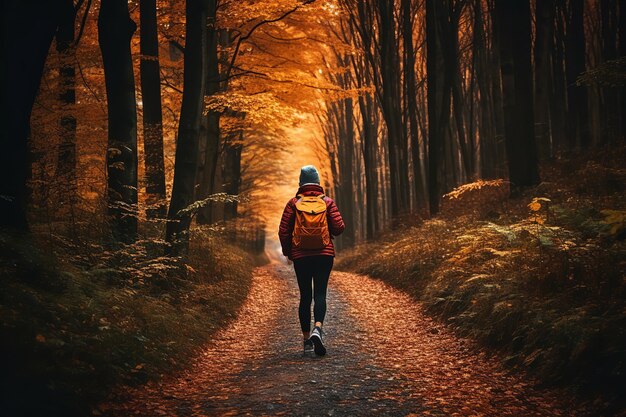 Autumn Hike with Colorful Backpacks