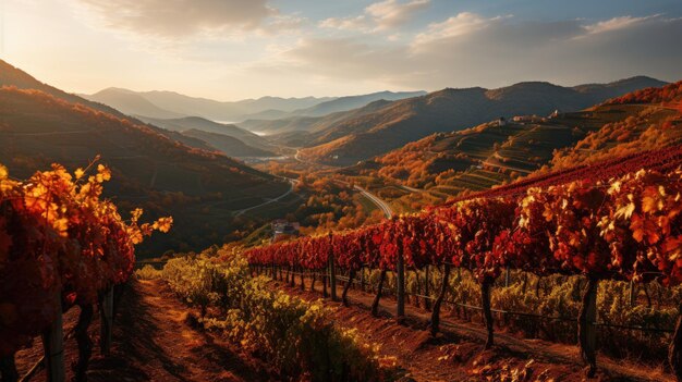 autumn hillside vineyard full of fallen