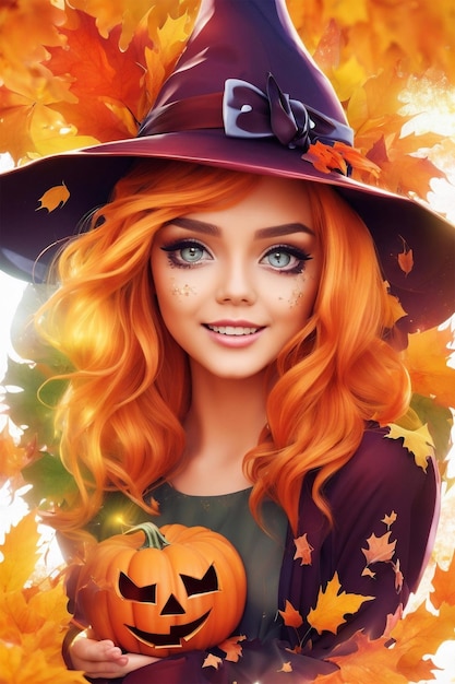 Autumn iconpack of a charming girl as Halloween