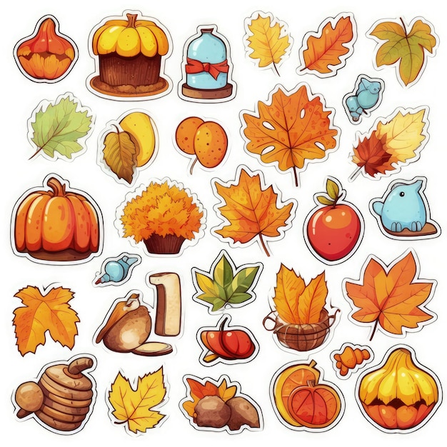 Photo autumn icons set sticker on white background