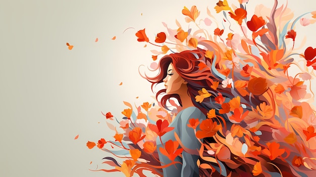 autumn illustration autumn banner redhead illustration girl in vector female illustration