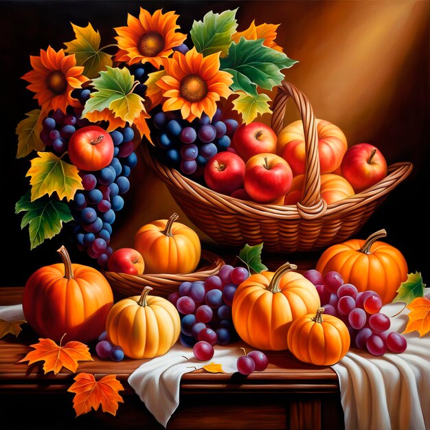 Осенняя иллюстрация в винтажном стиле Богатый урожай Натюрморт