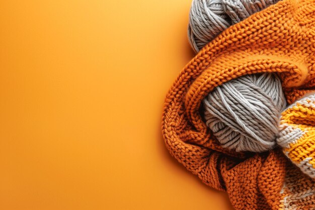 Autumn Inspired Knitting Essentials on a Bright Orange Background