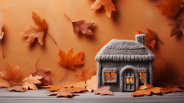 An autumn inspired scene with a toy house