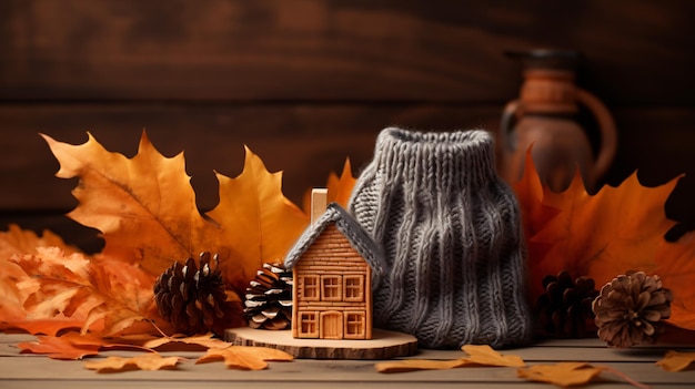 An autumn inspired scene with a toy house