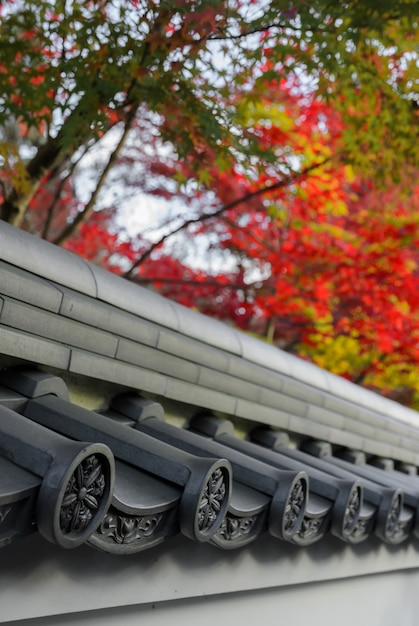 Autumn Japanease temple roof at Eikando or Zenrin-ji Temple in Kyoto, Japan