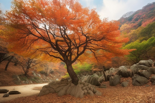 Autumn in korea and maple tree in the park naejangsan national park in autumn seasonsouth korea