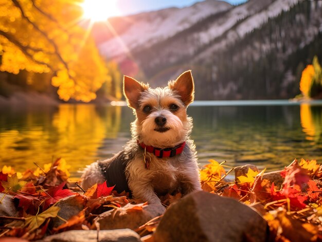 Autumn Lake Fun with Taco Terrier