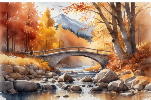 Autumn landscape against the background of the river mountains morning in the forest created using generative ai tools