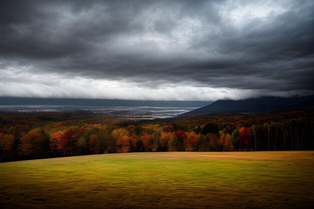 autumn landscape dramatic lighting blue sky and white cloudy professional photo photography