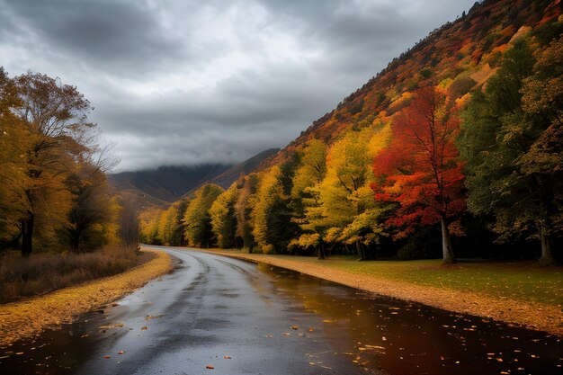 autumn landscape dramatic lighting blue sky and white cloudy professional photo photography