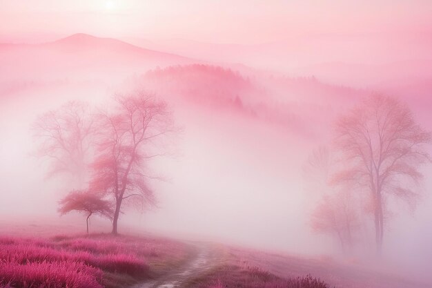 Foto paesaggio autunnale nella nebbia