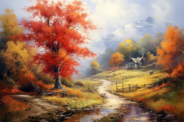 Autumn landscape illustration ai generative