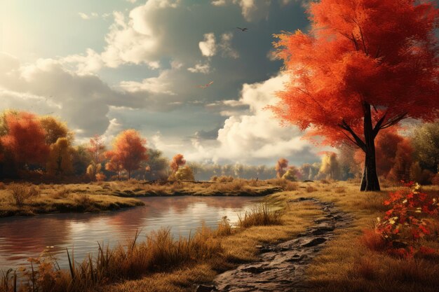 Autumn landscape illustration ai generative