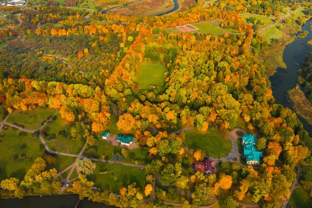 Autumn landscape in Loshitsky Park in Minsk BelarusGolden autumn