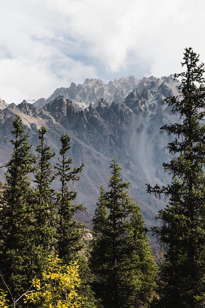 Autumn landscape above mountain pass, National park Ala Arch, Kyrgyzstan.