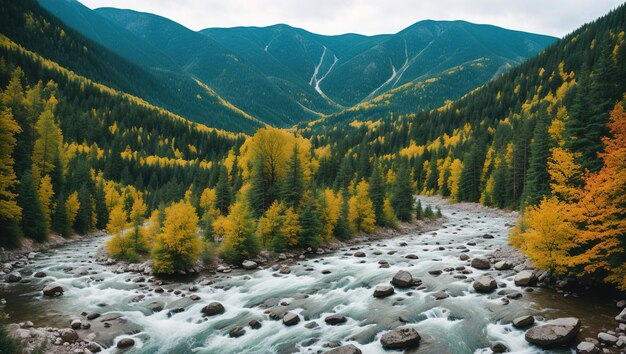 Paesaggio autunnale montagne fiume ia generativa