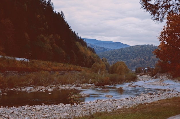 Autumn landscape of the river among the mountains