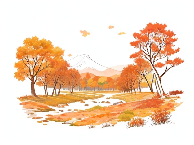 Autumn Landscape in Watercolor Style Scenic Artwork