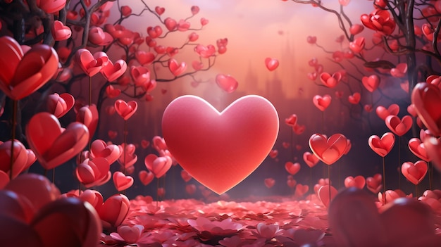 Autumn landscape with heart shape valentines day background