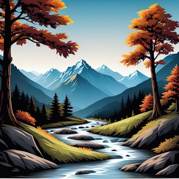 autumn landscape with trees and rivervector landscape with a river in the woods