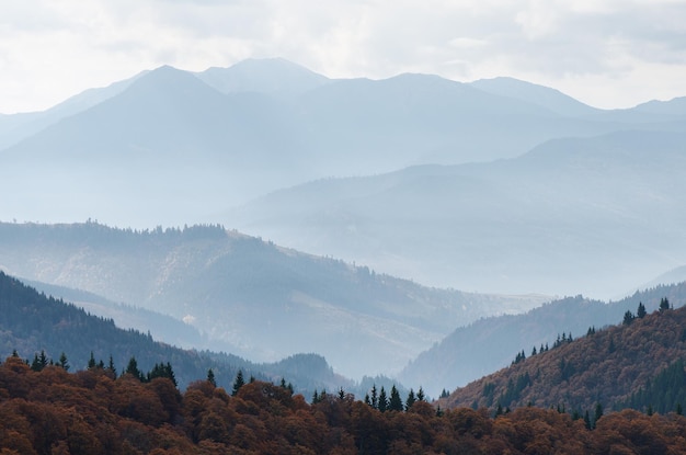 Autumn landscape with a view to the top of the mountain