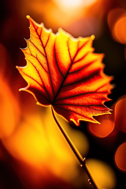 Autumn leaf closeup venation details on bokeh blurred background