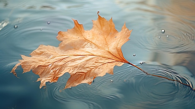 The autumn leaf floats on the water generated by ai