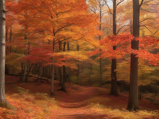 Autumn leaf forest panorama scene