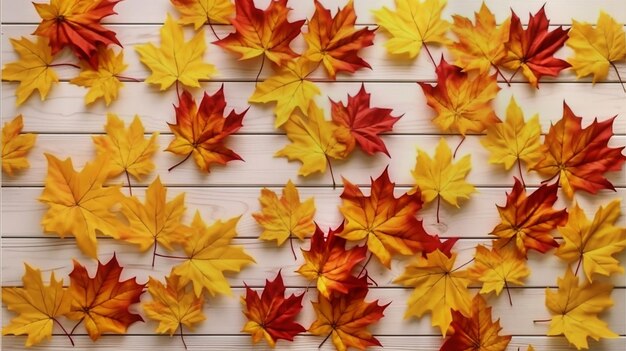 Photo an autumn leaf is laying on a wooden background