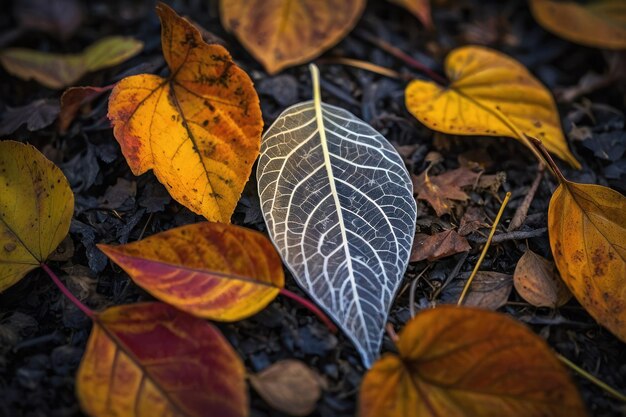 Осенний лист с сложными рисунками вен