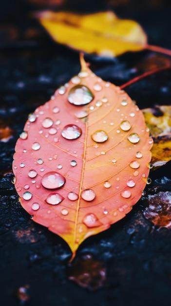 autumn leaf with water droplets