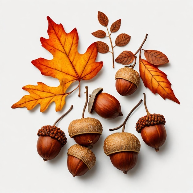 Photo autumn leaves and acorn seasonal beauty on white background