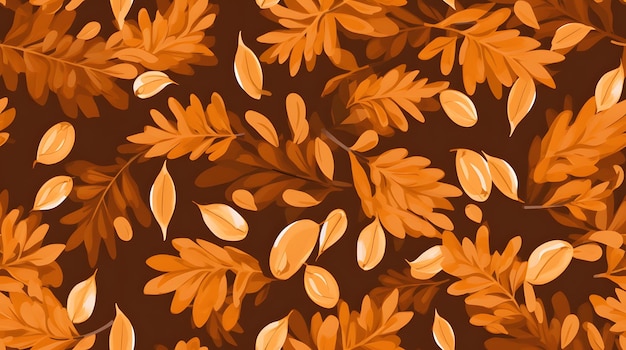 Autumn leaves and acorns pattern on a rust colored background