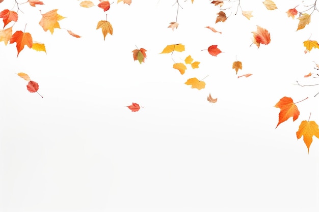 Photo autumn leaves are falling flying white background isolated