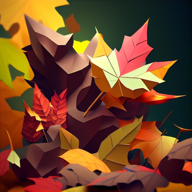 Autumn leaves background 3d illustration Fall season concept