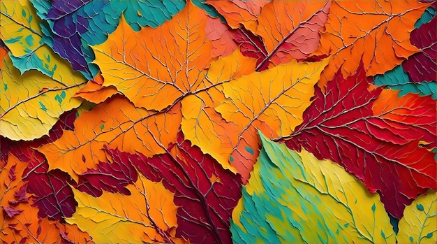 Autumn leaves background in oil and water painitng