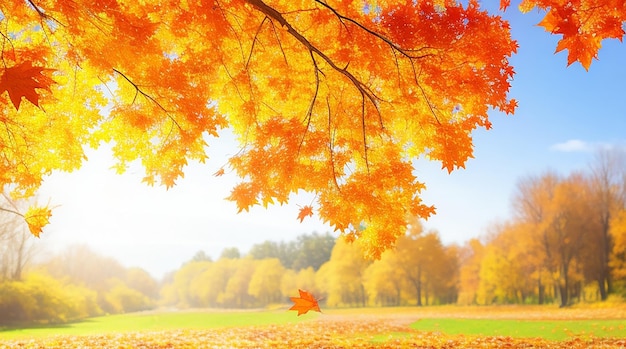 Autumn leaves background in sunny day