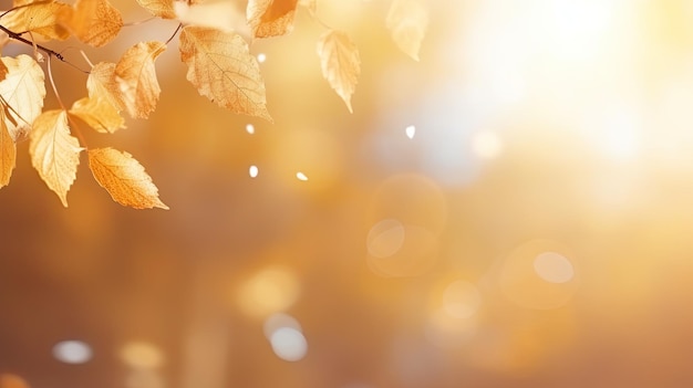 Autumn leaves background with bokeh effect and sunbeams