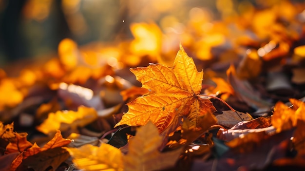 Autumn leaves background with rich and warm colors of autumn leaves fallen leaves on the ground