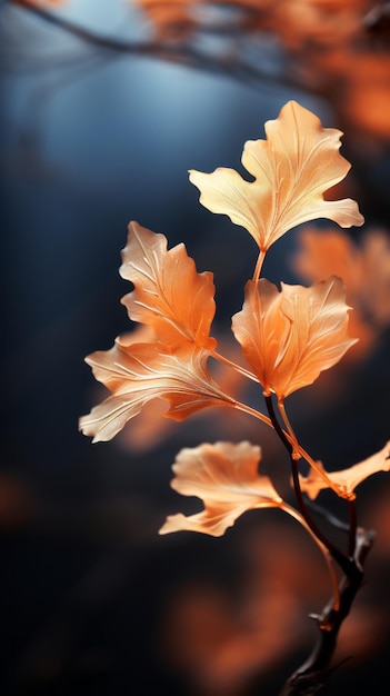 青空を背景に枝に紅葉