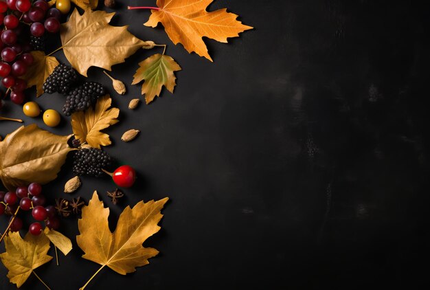 Autumn leaves branches on a dark background stock photo in the style of minimalistic objects