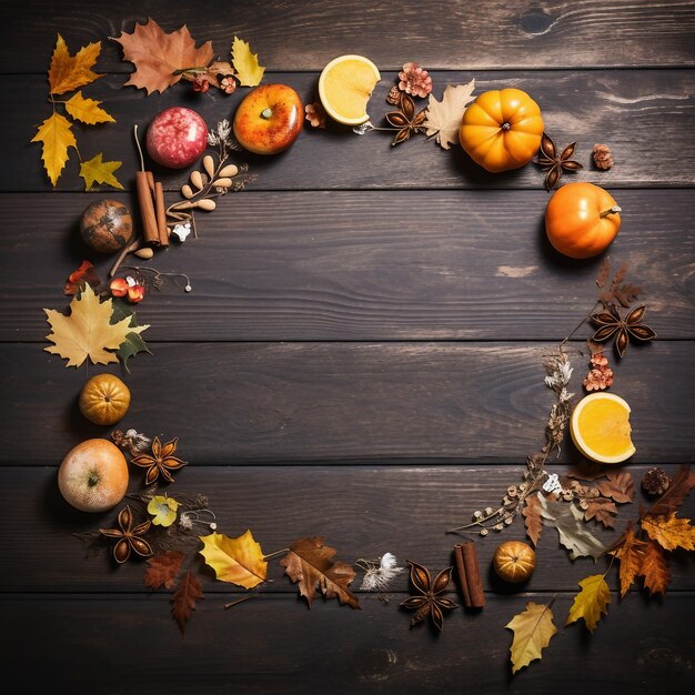 Autumn leaves and chestnuts on dark background