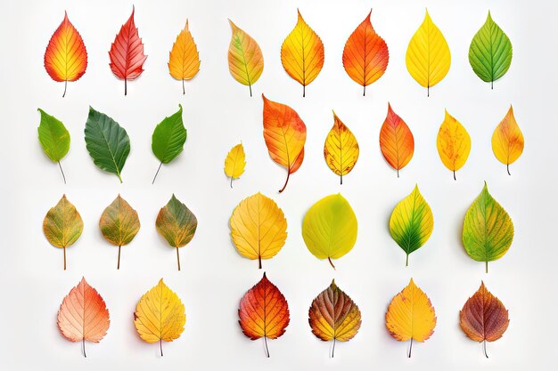 Autumn leaves collection isolated on white background