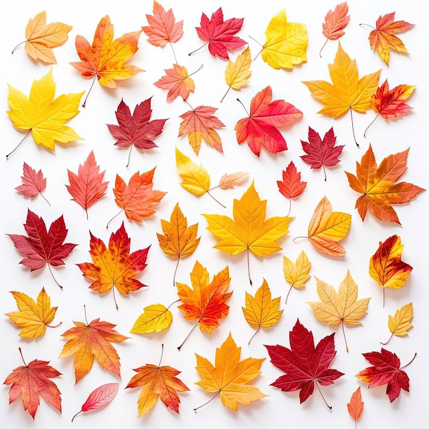 autumn leaves collection on white background