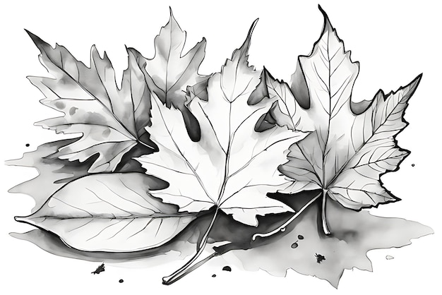 Photo autumn leaves coloring page printable coloring pencil and watercolor sketch