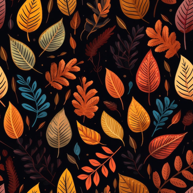 Autumn leaves cozy atmosphere seamless pattern